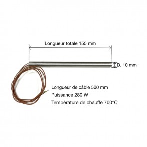 Cotes Bougie d'allumage poêle à pellets 280W compatible Longueur 155 mm - diamètre 10 mm HT62686