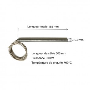 Bougie d'allumage poêle à pellets 300W compatible Longueur 155 mm - diamètre 9,9 mm